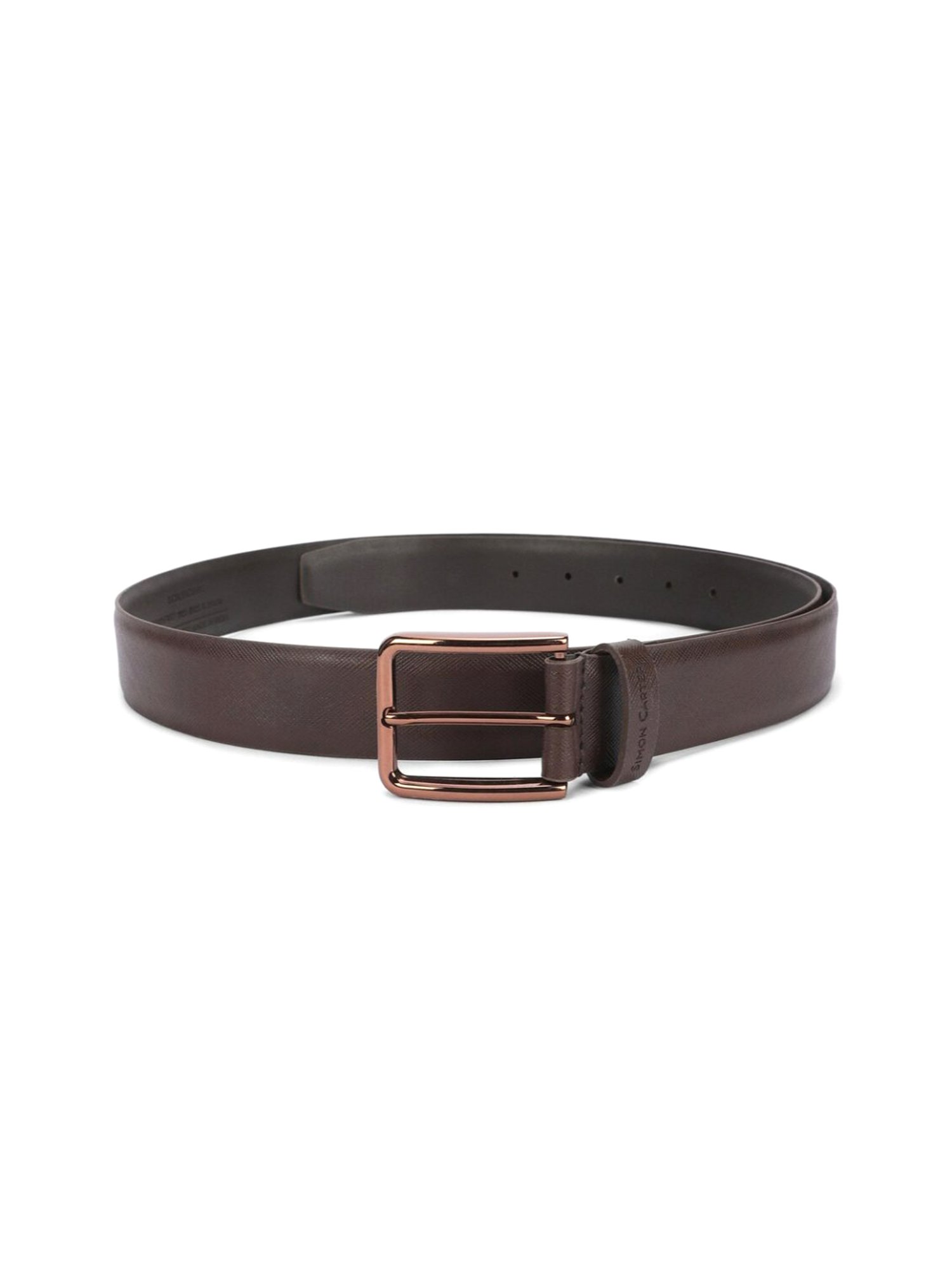 Simon Carter Brown Leather Textured Formal Belt for Men