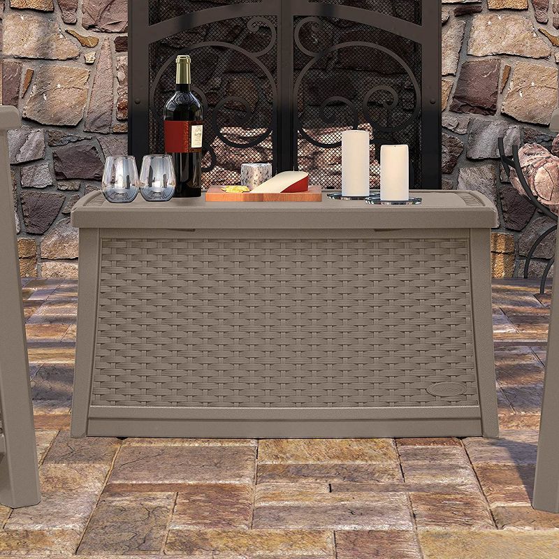 Suncast Elements 30 Gallon Outdoor Patio Resin Wicker Coffee Table, Dark Taupe