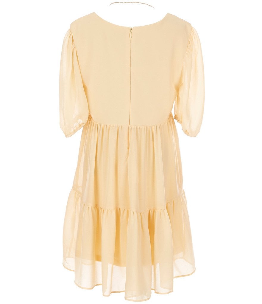 I.N. Girl 7-16 Puffed-Sleeve Solid Georgette Fit-And-Flare Dress