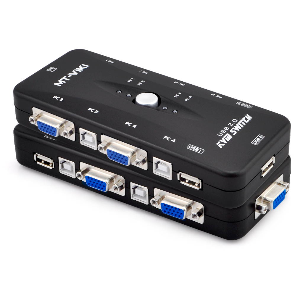 iKKEGOL USB 2.0 4-Port Monitor VGA SVGA KVM Switch Box + 4 KVM Cables for PC Keyboard Mouse - Black