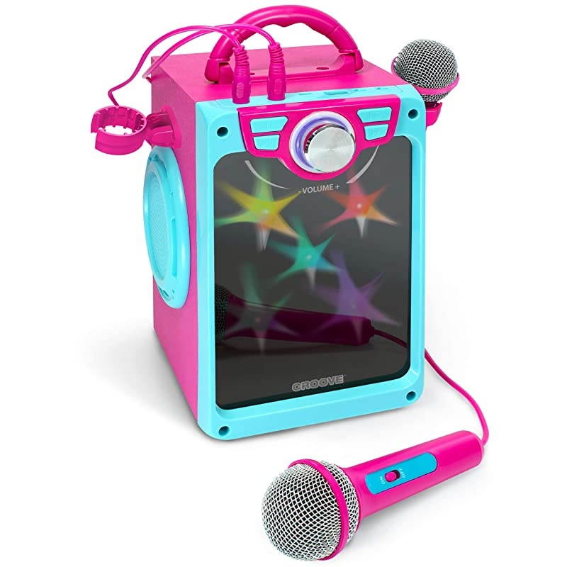 Karaoke Machine for Kids | Karoke Set with 2 Microphones | Bluetooth/AUX/USB Connectivity | Pink Kareoke Machine for Girls | Portable Singing Machine with Flashing Disco Lights