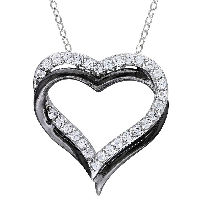 5/8 CT. T.W. White Sapphire Heart Shaped Pendant in Sterling and Black Rhodium Plated Silver - 18" - White