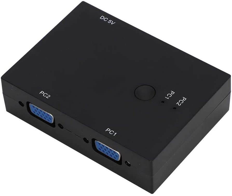 VGA Dual Port Switch, 1920x1440 500M Bandwidth Dual Port UHD DP USB KVM Switch Support for Host Scanning and Audio Switching Black for Monitor Screen