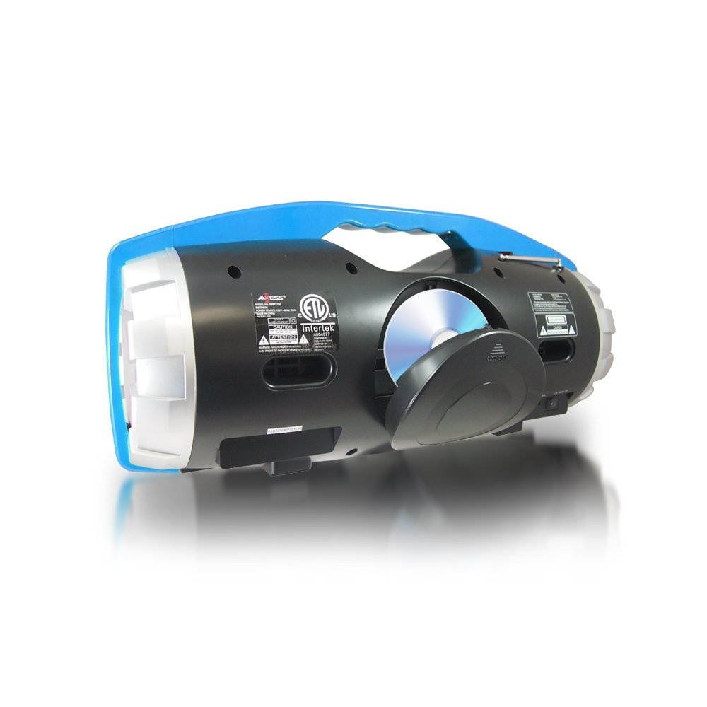 AXESS PBBT2709BL Portable Bluetooth FM Radio/CD/MP3/USB/SD Heavy Bass Boombox (Blue)