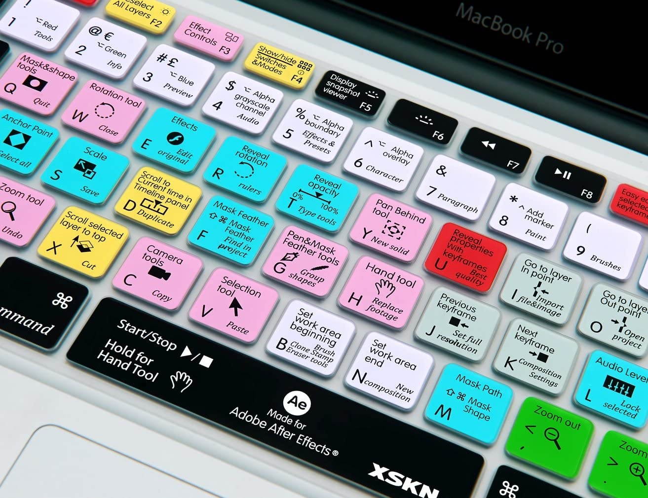 XSKN for Adobe After Effects Shortcut Design Hotkeys Silicone Laptop Keyboard Skin Cover for Early MacBook 13" MacBook 13" 15" 17", US&European Layout