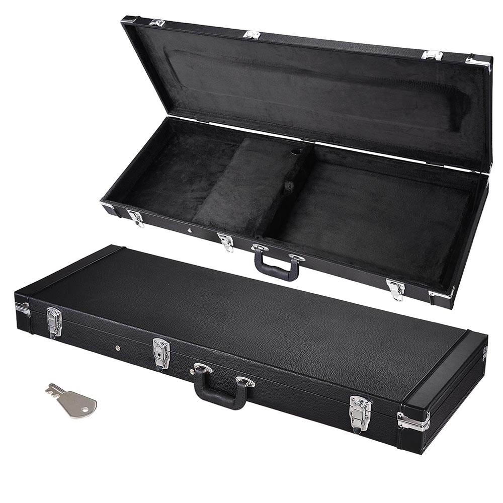 Universal Square Electric Guitar Hard Case Wooden Hard Shell Carrying Case with Lock Latch Key Black