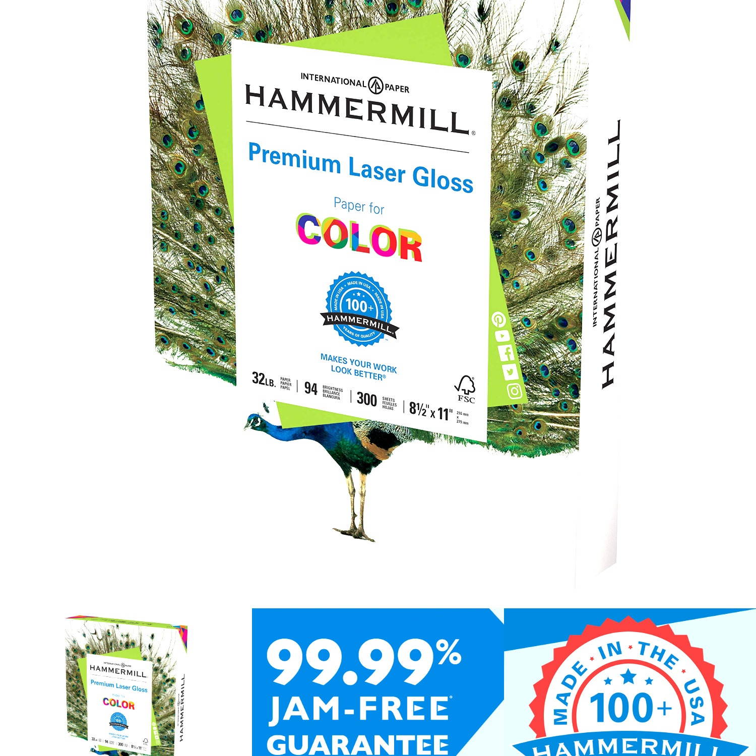 Hammermill Glossy Paper, Laser Gloss Copy Paper, 8.5 x 11 - 1 Pack (300 Sheet...