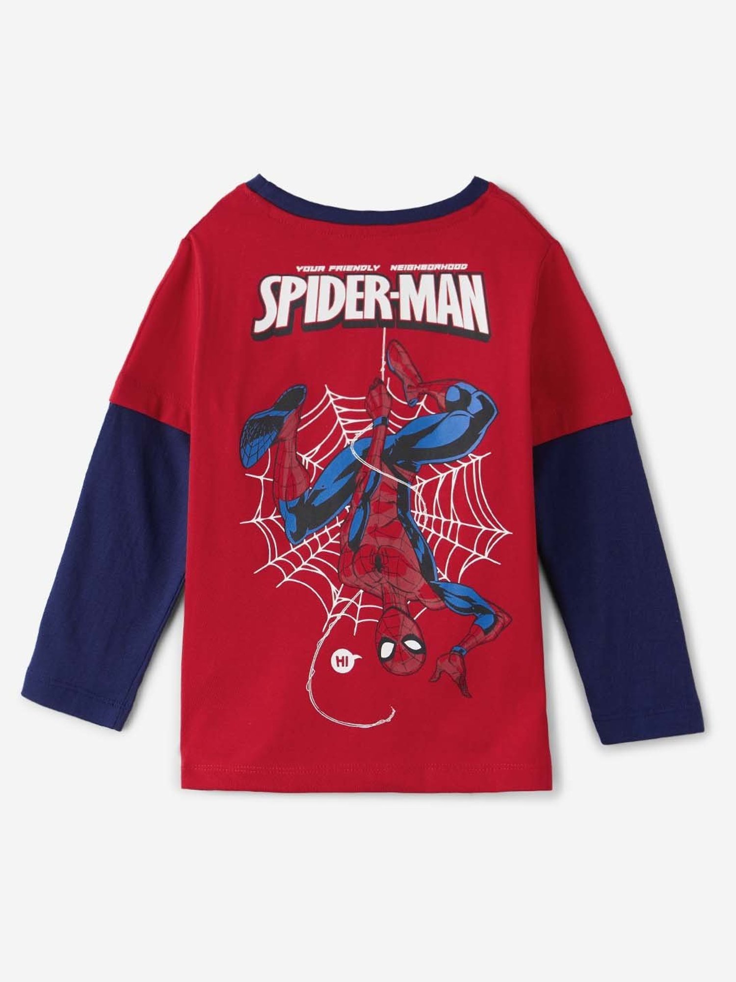The Souled Store Kids Red & Navy Cotton Printed Full Sleeves Spiderman Sweatshirt