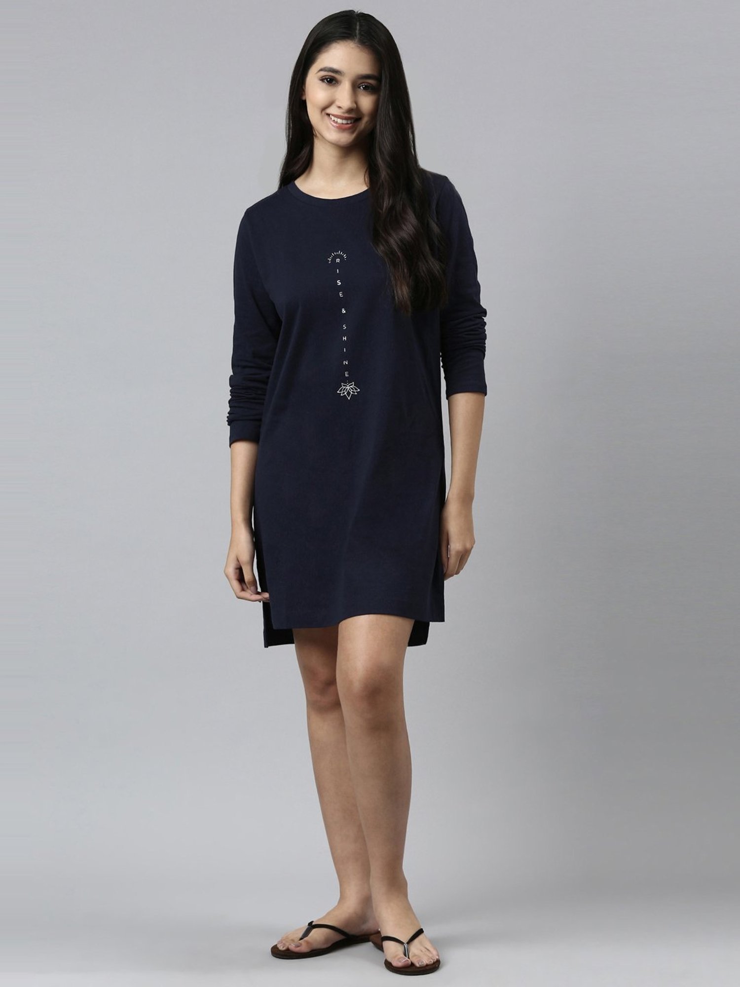 Enamor Blue Cotton Graphic Print Sleep Tee