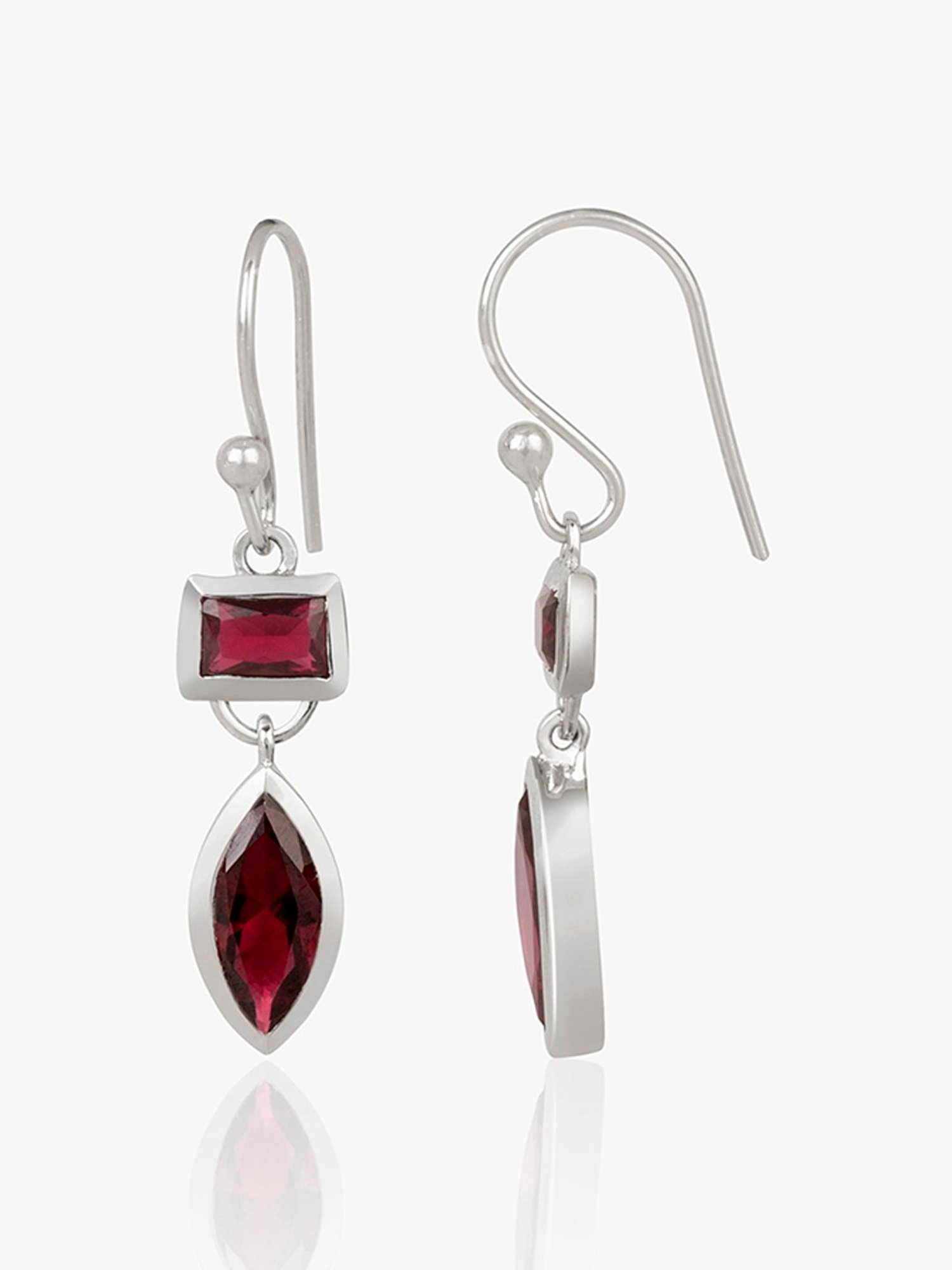 March by FableStreet Red Zircon 92.5 Sterling Silver Slide-On Earrings for Women