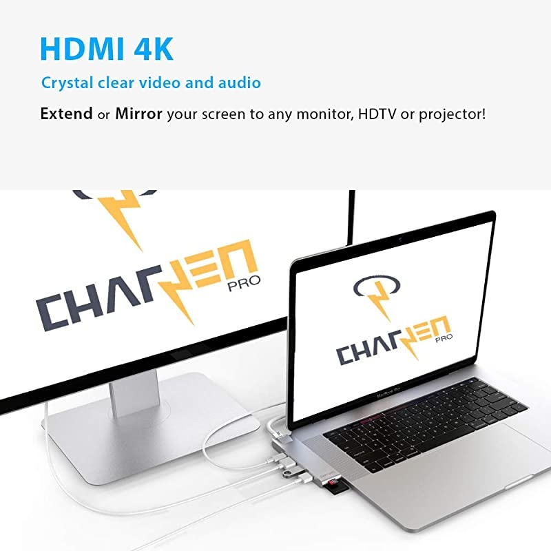 USB C Hub for MacBook Pro M1 16", 15", 13", 2020, 2019, 2018, MacBook Air M1 2020, 2019, 2018, 100W Power, HDMI 4K, 2 USB 3.0, microSD, SD Card Reader, USB C Port. USBC Adapter.