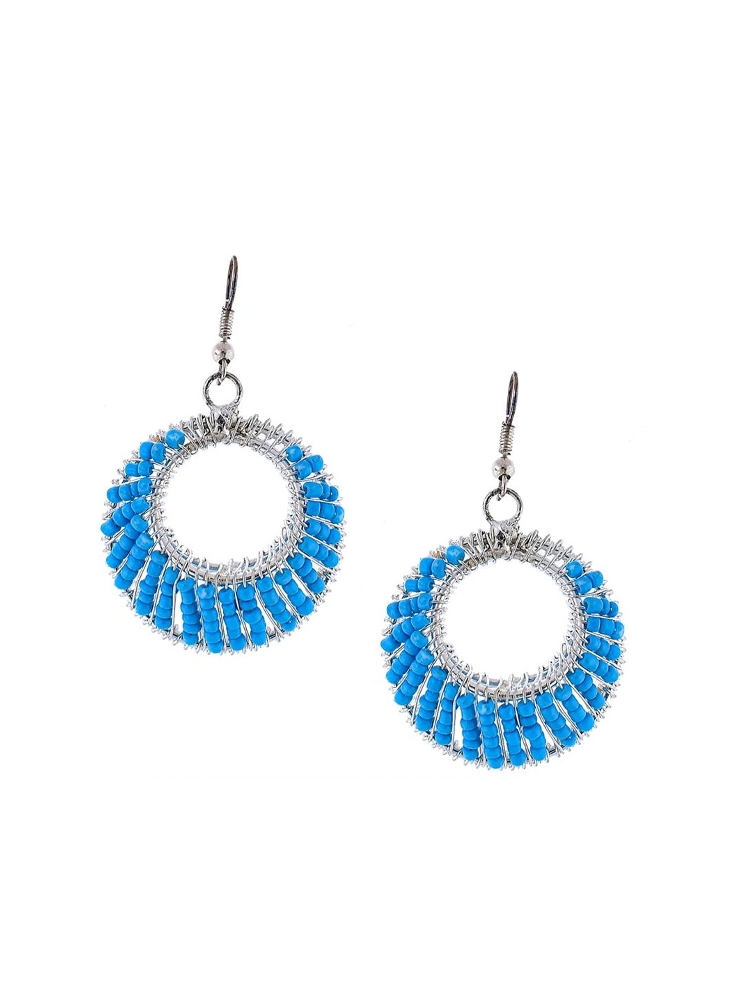 Imli Street Blue Silver Tone Beaded Dangler Earrings