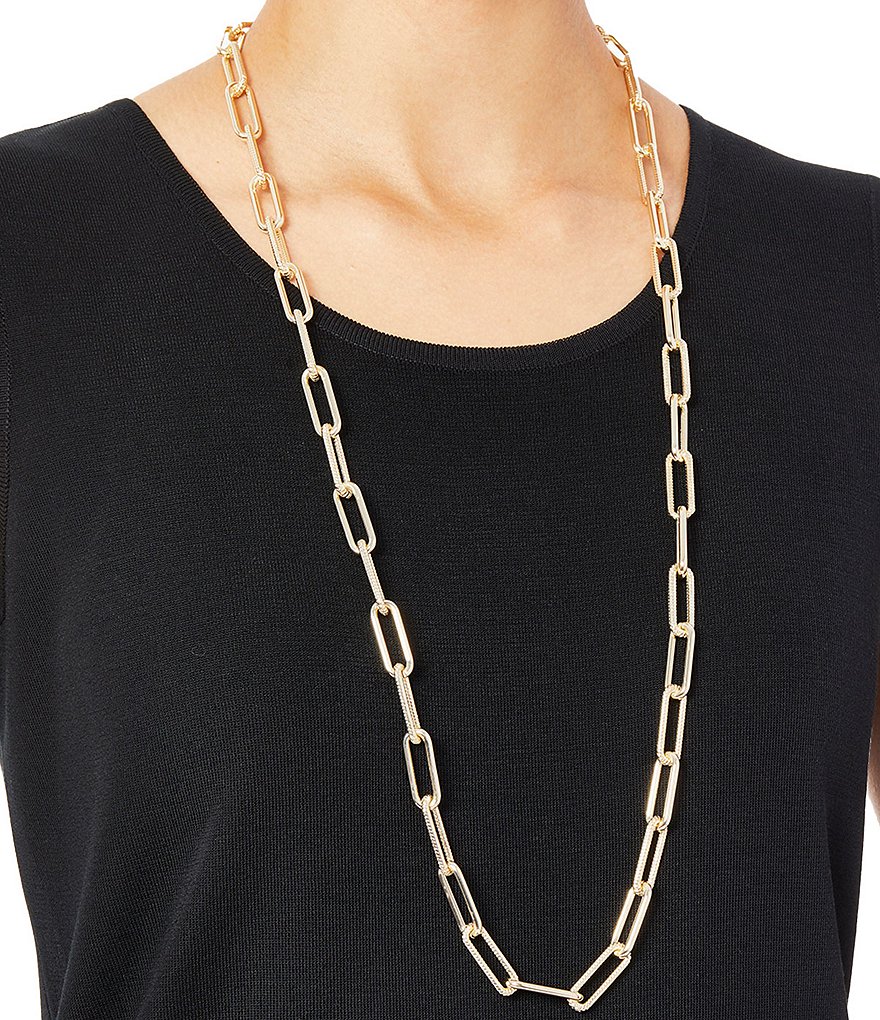 Ming Wang Gold Oblong Link Long Necklace