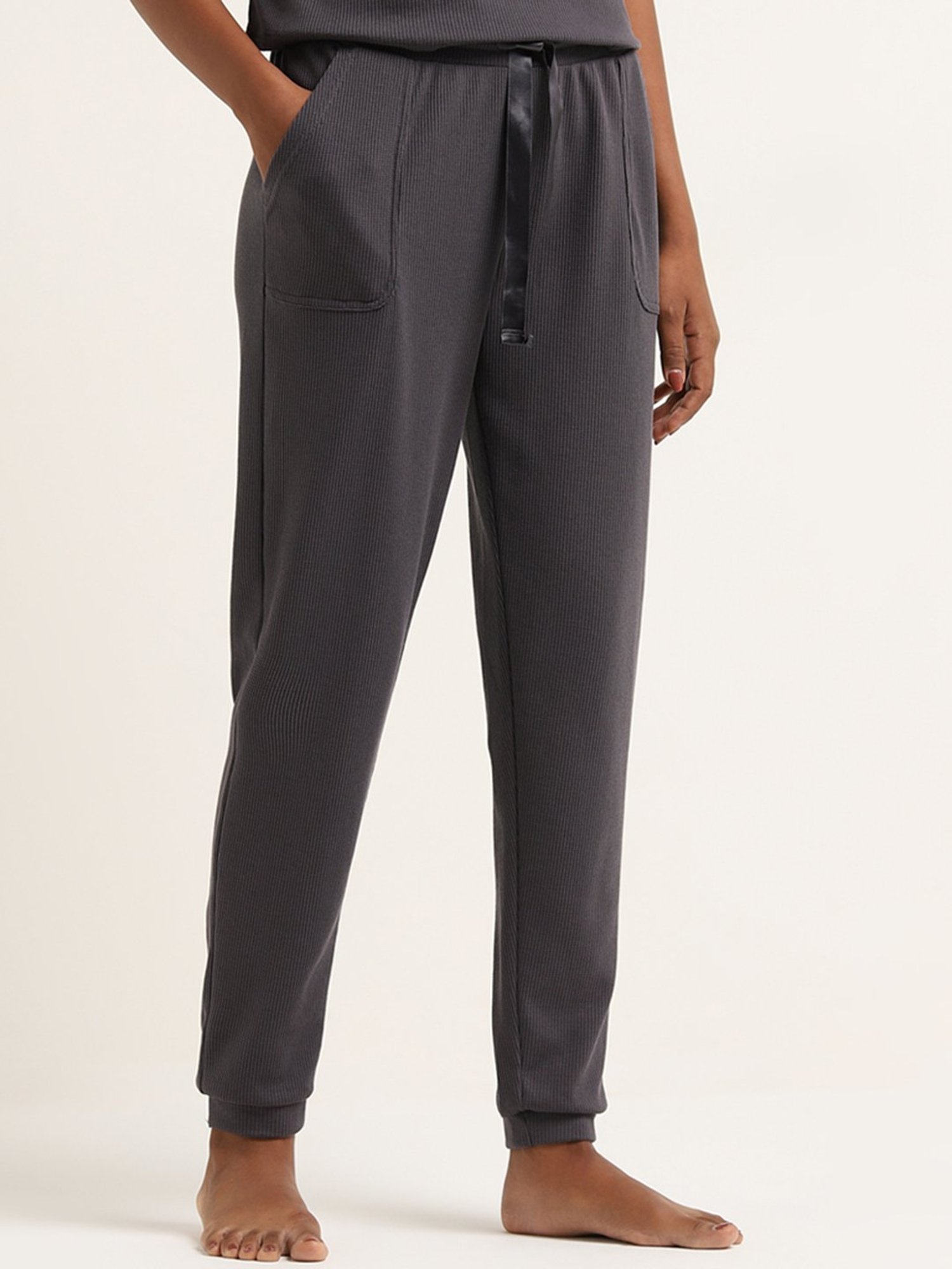 Superstar by Westside Grey Waffle Textured High-Rise Joggers