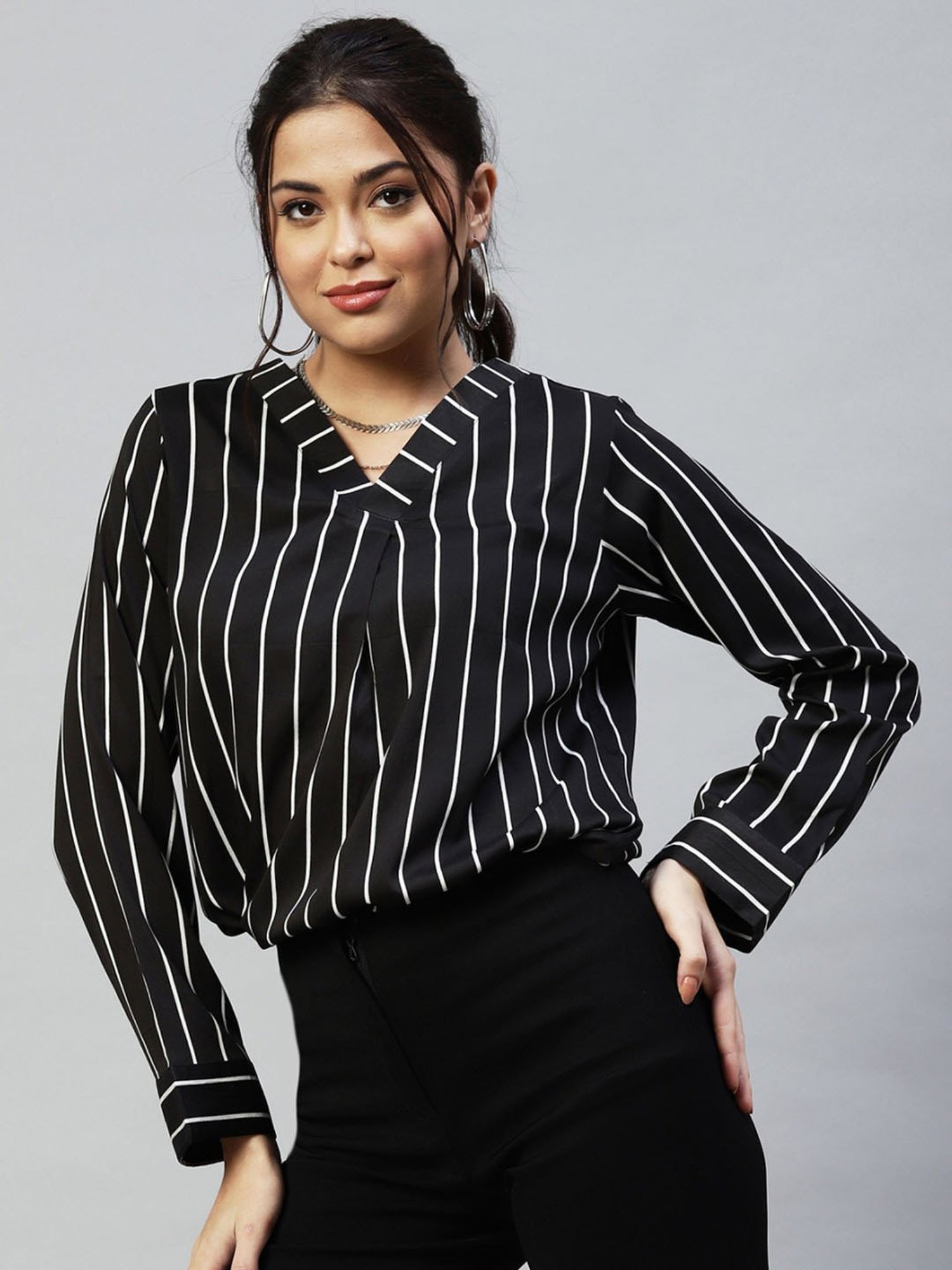 SELVIA Black Striped Top