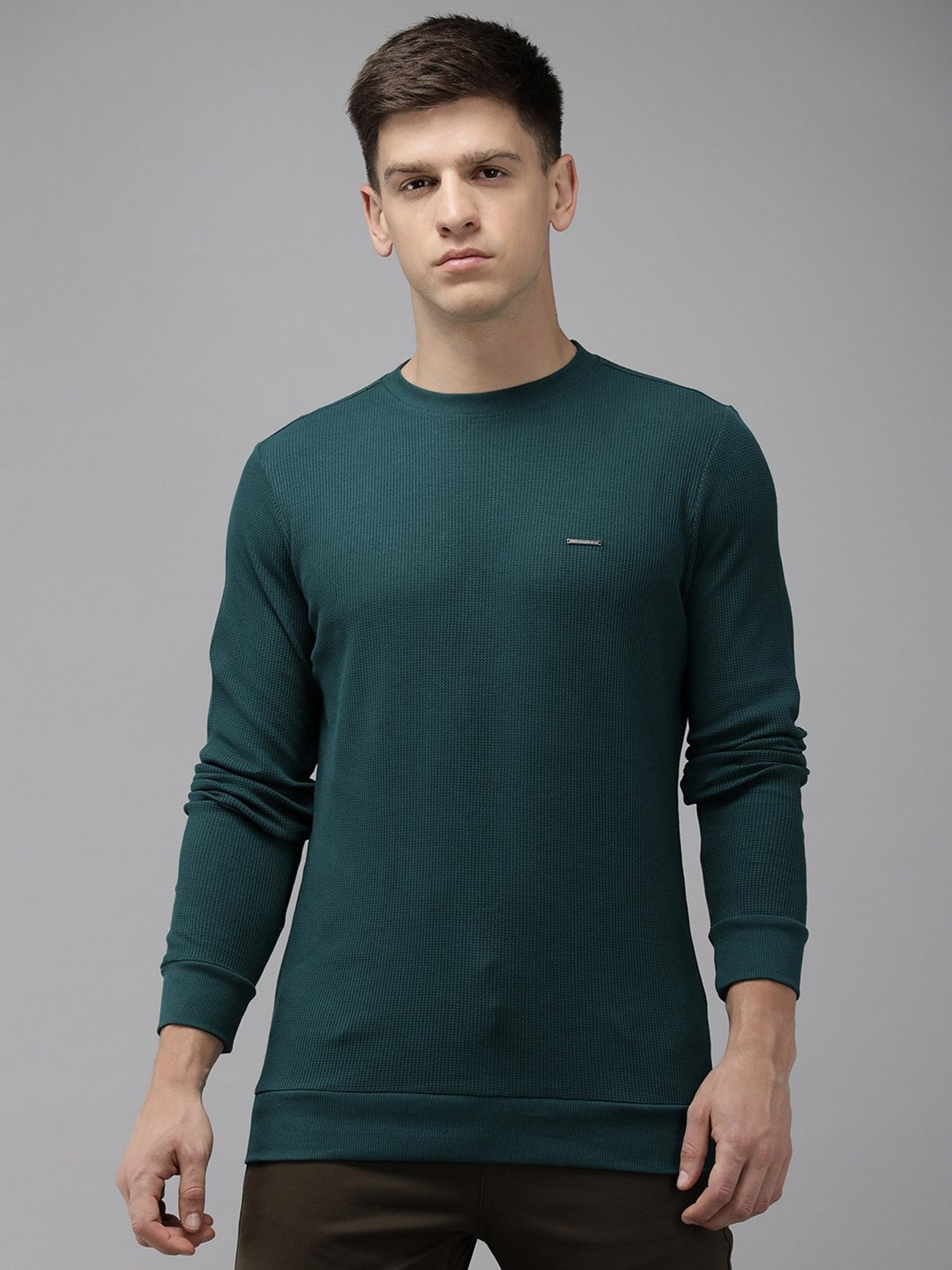 The Bear House Teal Slim Fit Cotton Crew T-Shirt