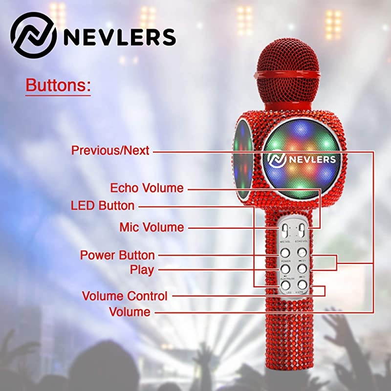 Karaoke Microphone with Wireless Bluetooth Speaker Voice Changer and Colorful LED Lights Easy to Use Portable Karaoke Machine for Kids and Adults RED Bling