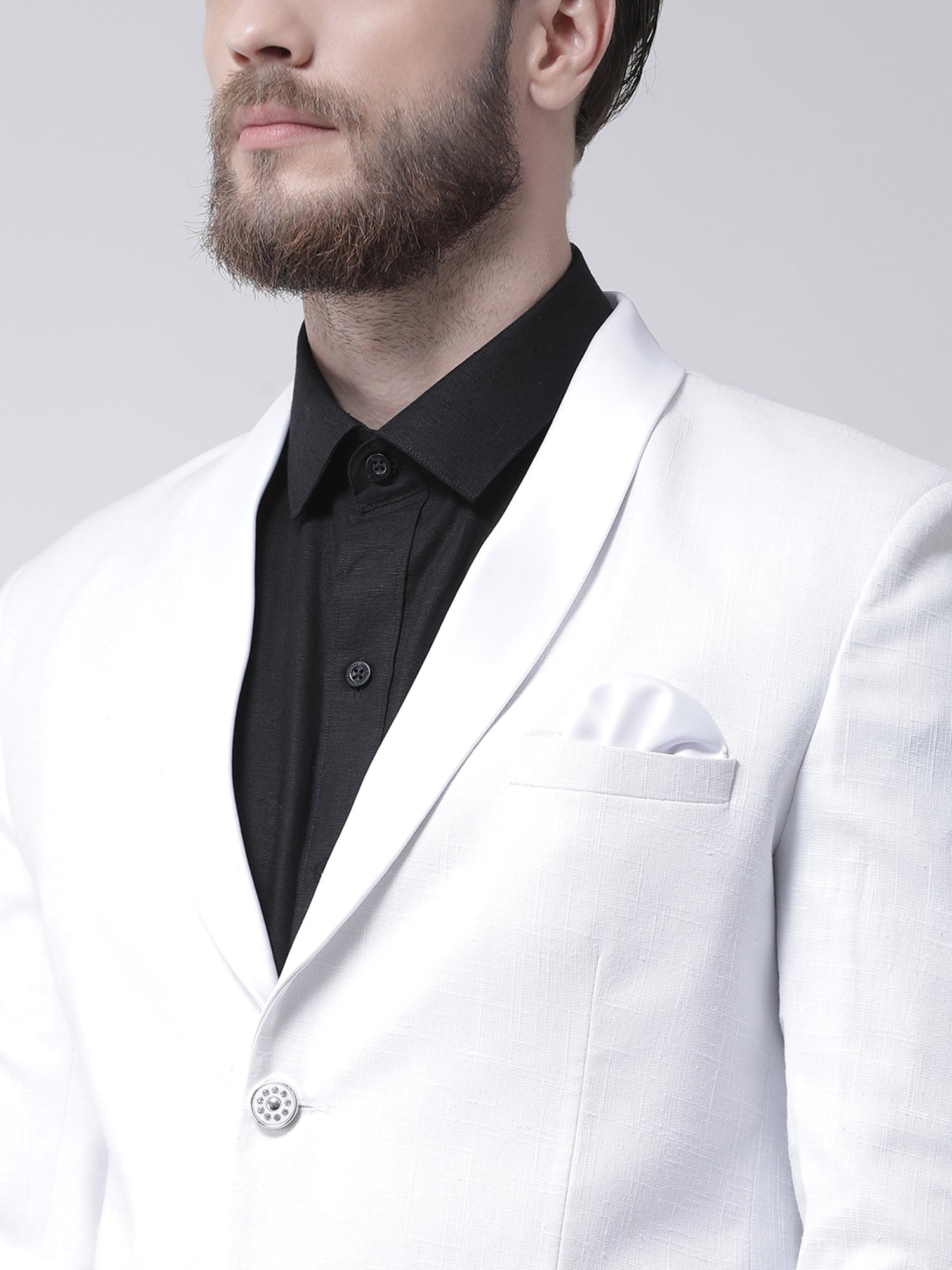 Hangup Plus White Regular Fit Shawl Collar Blazer