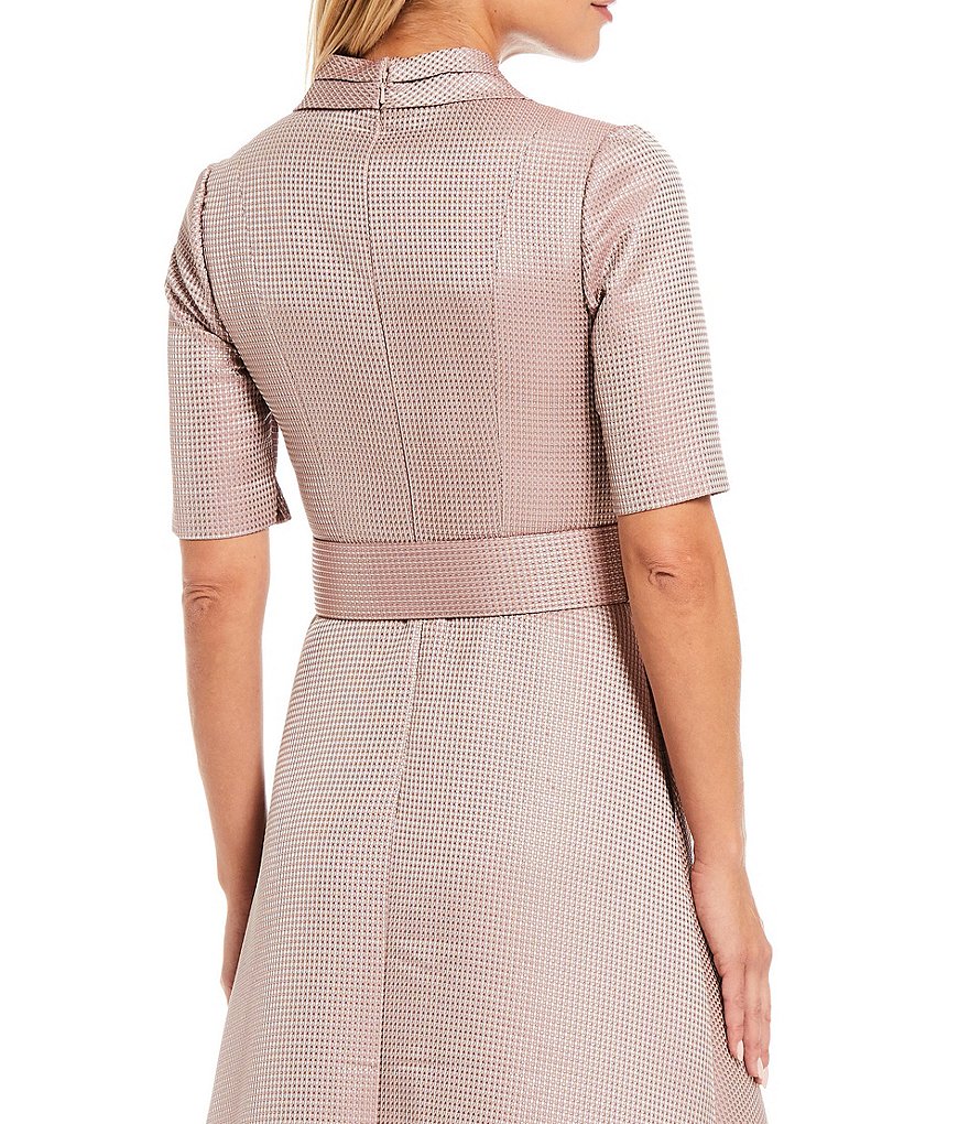 Kay Unger London Portrait Collar A-Line V-Neck Elbow Sleeve Jumpsuit Belted Gown