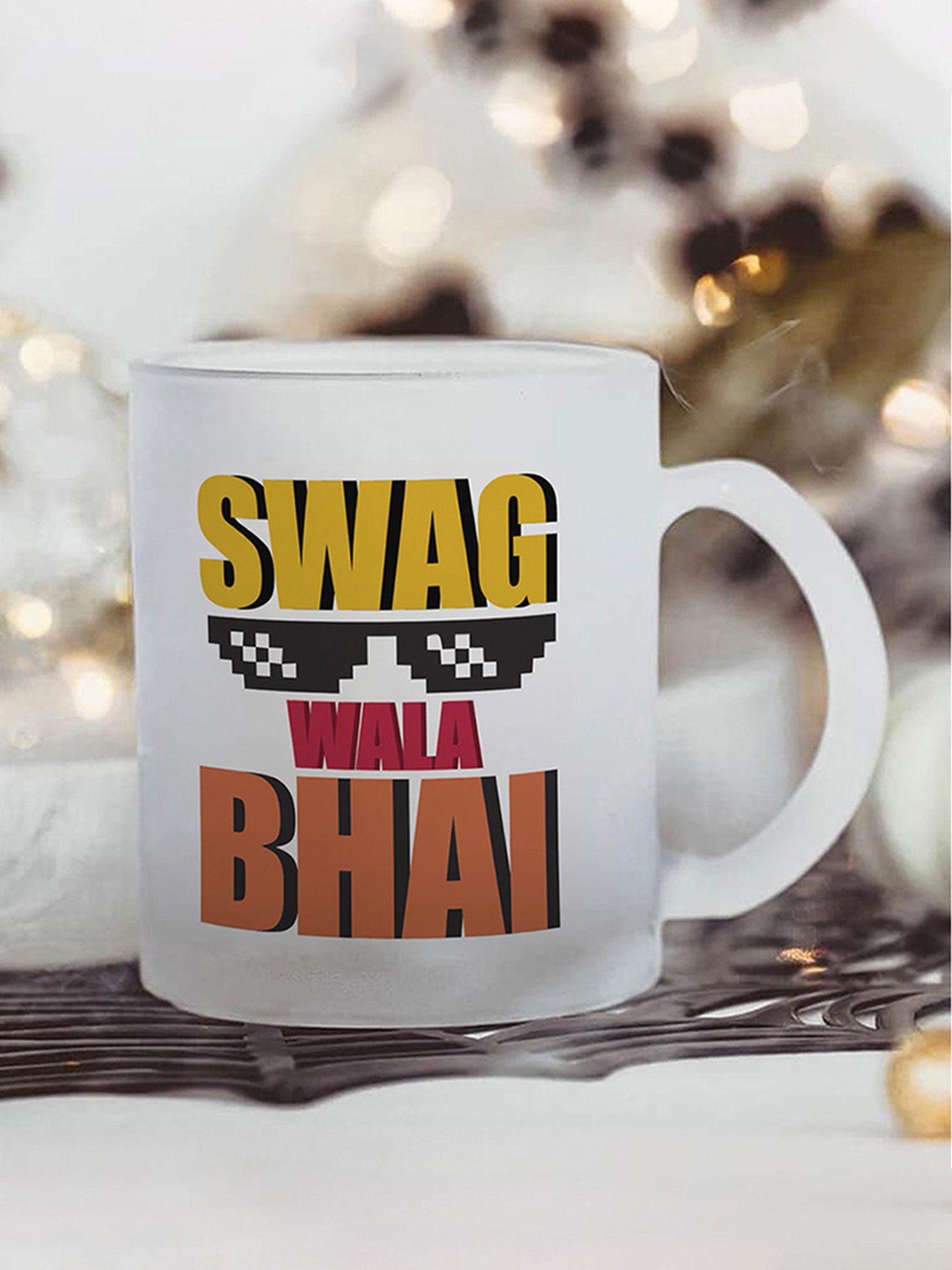 Gathari Swag Wala Bhai White Glass Frosted Coffee Mug 350 ml