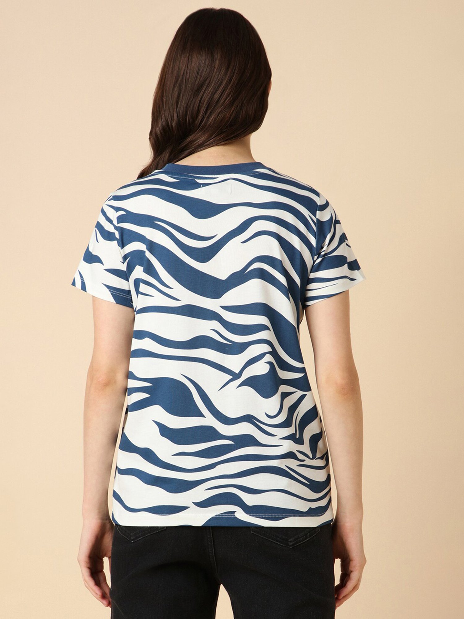 Allen Solly Navy & Off White Cotton Printed T-Shirt