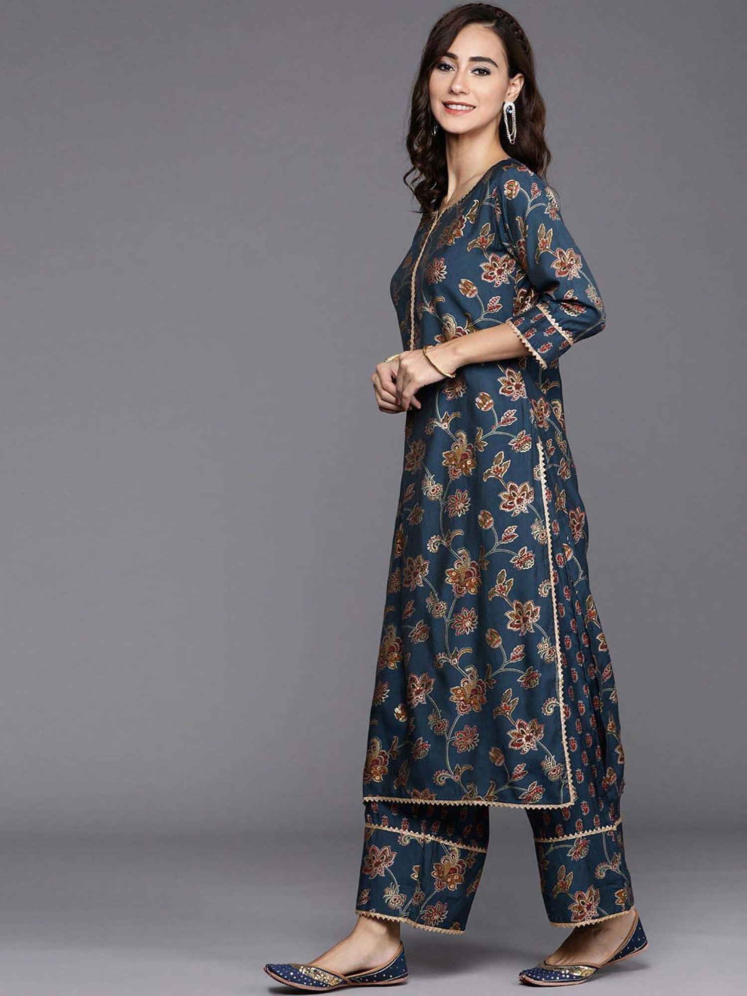 Libas Blue Printed Kurta Palazzo Set With Dupatta