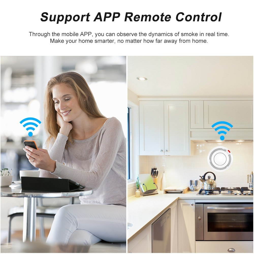 Wifi Smoke Detector Smart Fire Alarm Sensor Wireless Security System Smart Life Tuya APP Control Smart Home For Home Kitchen/Store/Hotel/Factory