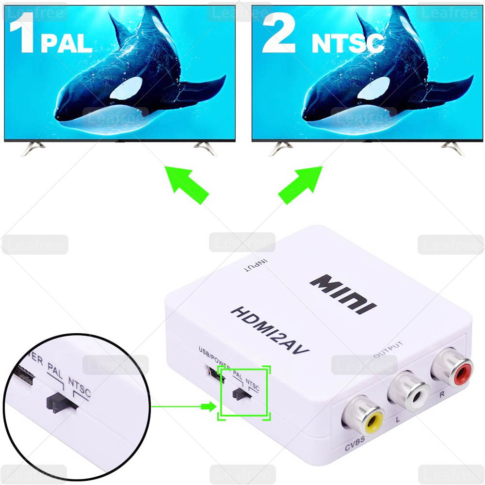 HDMI to AV Converter, HDMI to RCA, HDMI to AV, 1080P HDMI to 3RCA CVBS AV Composite Video Audio Converter Adapter Supports PAL/NTSC with USB Charge Cable for PC Laptop HDTV DVD
