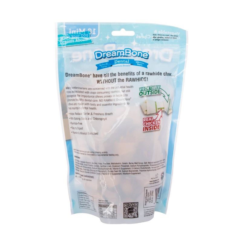 DreamBone Rawhide Free Dog Dental Vegetable and Chicken Mini Bone Dental Dog Treats - 16ct