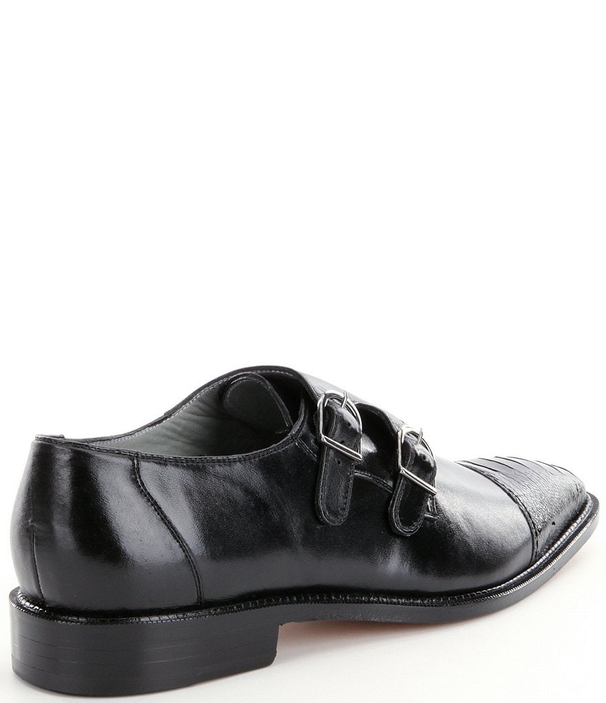 Belvedere Men's Amico Double Monk Strap Ostrich and Calfskin Dress Shoes