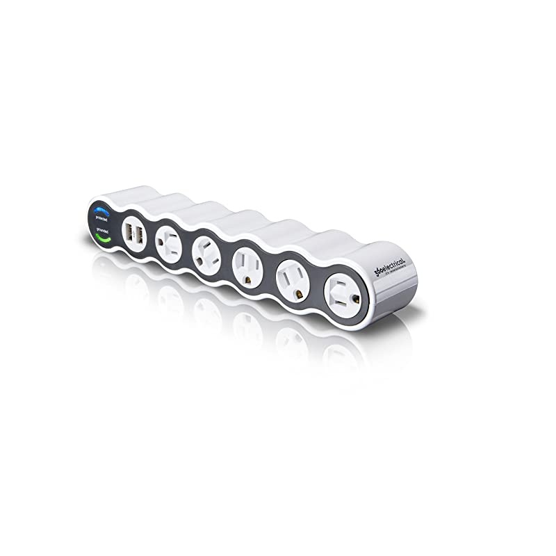 36052 White Surge Protector 5Outlet + 2 USB + 4 ft Cord