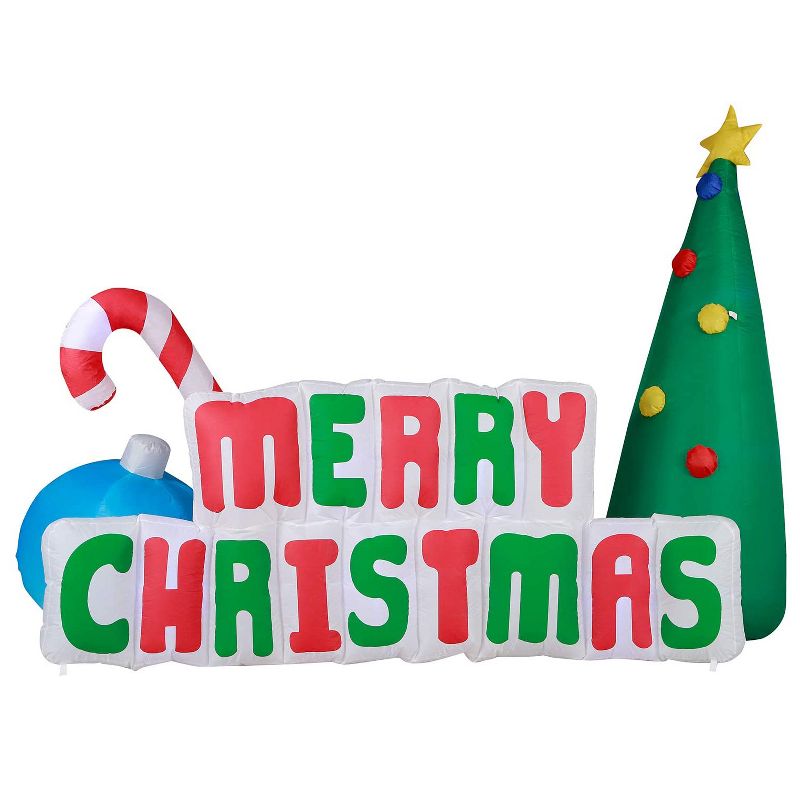 Holidayana 8' Wide Giant Inflatable Merry Christmas Sign Holiday Ornament Yard Decoration with Blower Fan, Tie Down Straps, and Ground Anchor Stakes