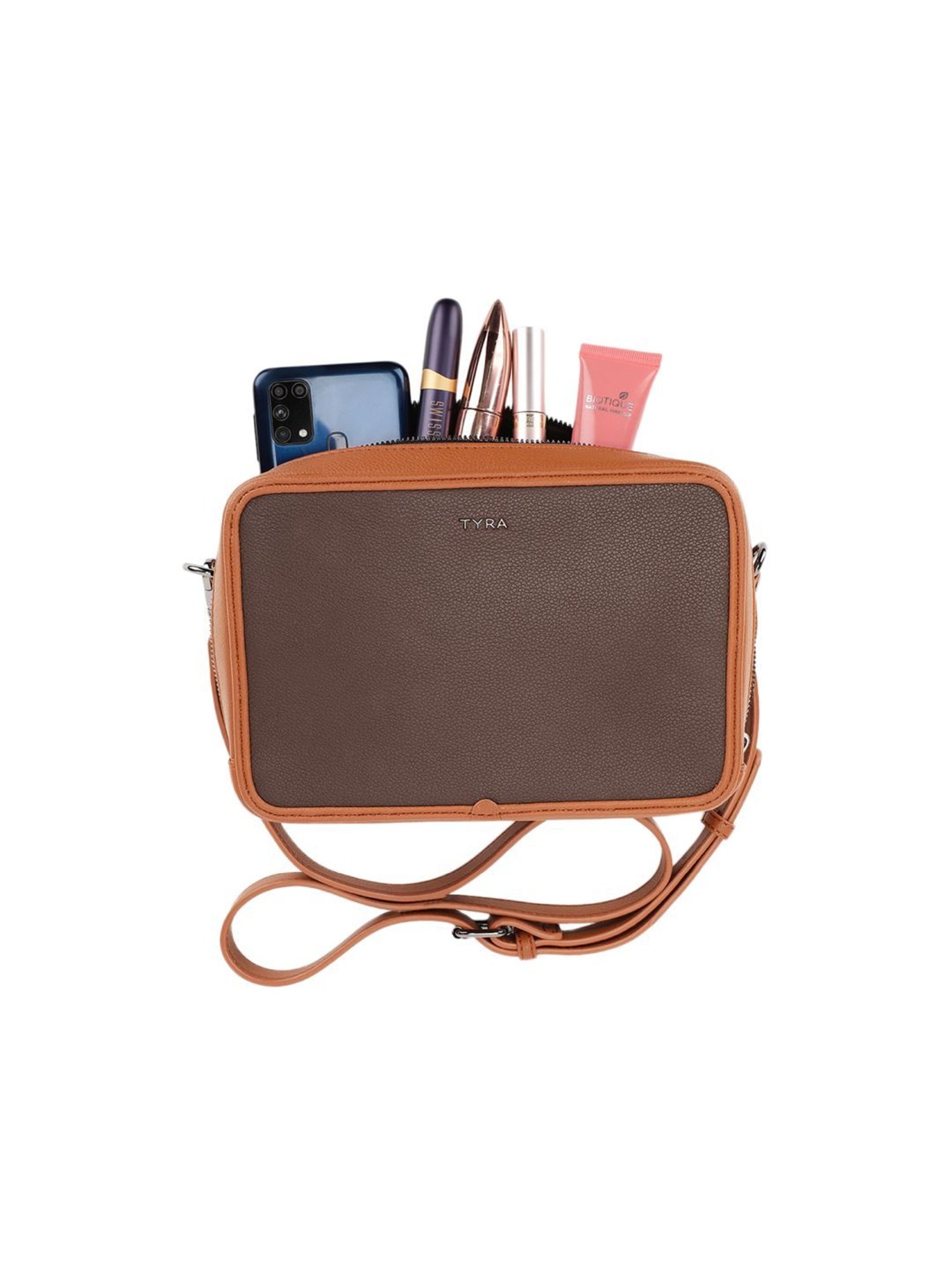 Tyra Sladison Brown Solid Faux Leather Sling Handbag