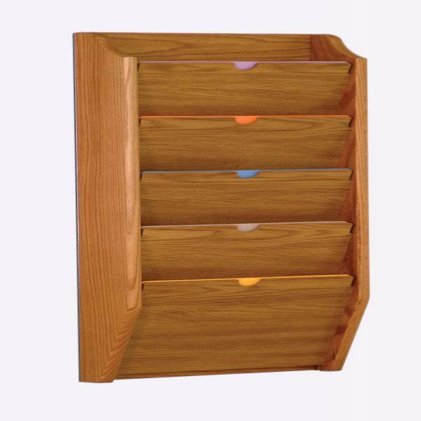 Wooden Mallet 5 Pocket HIPAA Compliant Privacy Letter Size Chart Holder Rack Medium Oak