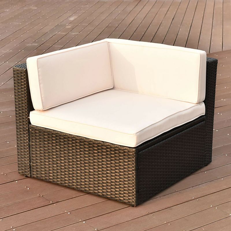 Costway 4 PCS Patio Rattan Wicker Furniture Sectional Seat Cushioned Sofa Garden Deck