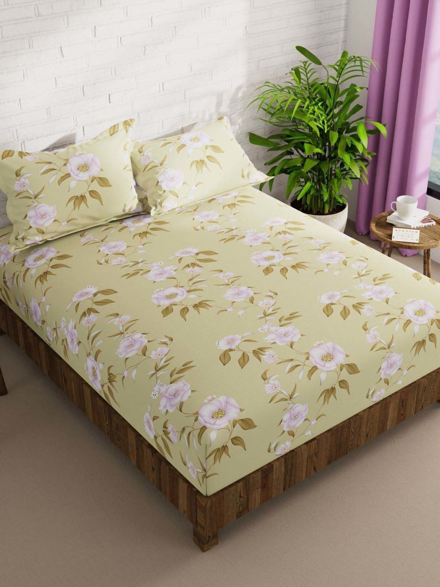Bianca La-vogue Yellow Microfibre 152 TC Extra Smooth Double Size Bed Sheet with Pillow Cover