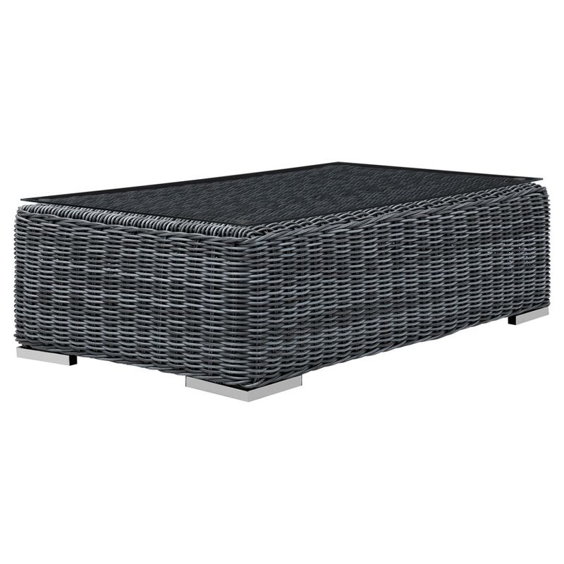 Summon Rectangle Outdoor Patio Glass Top Coffee Table - Gray - Modway