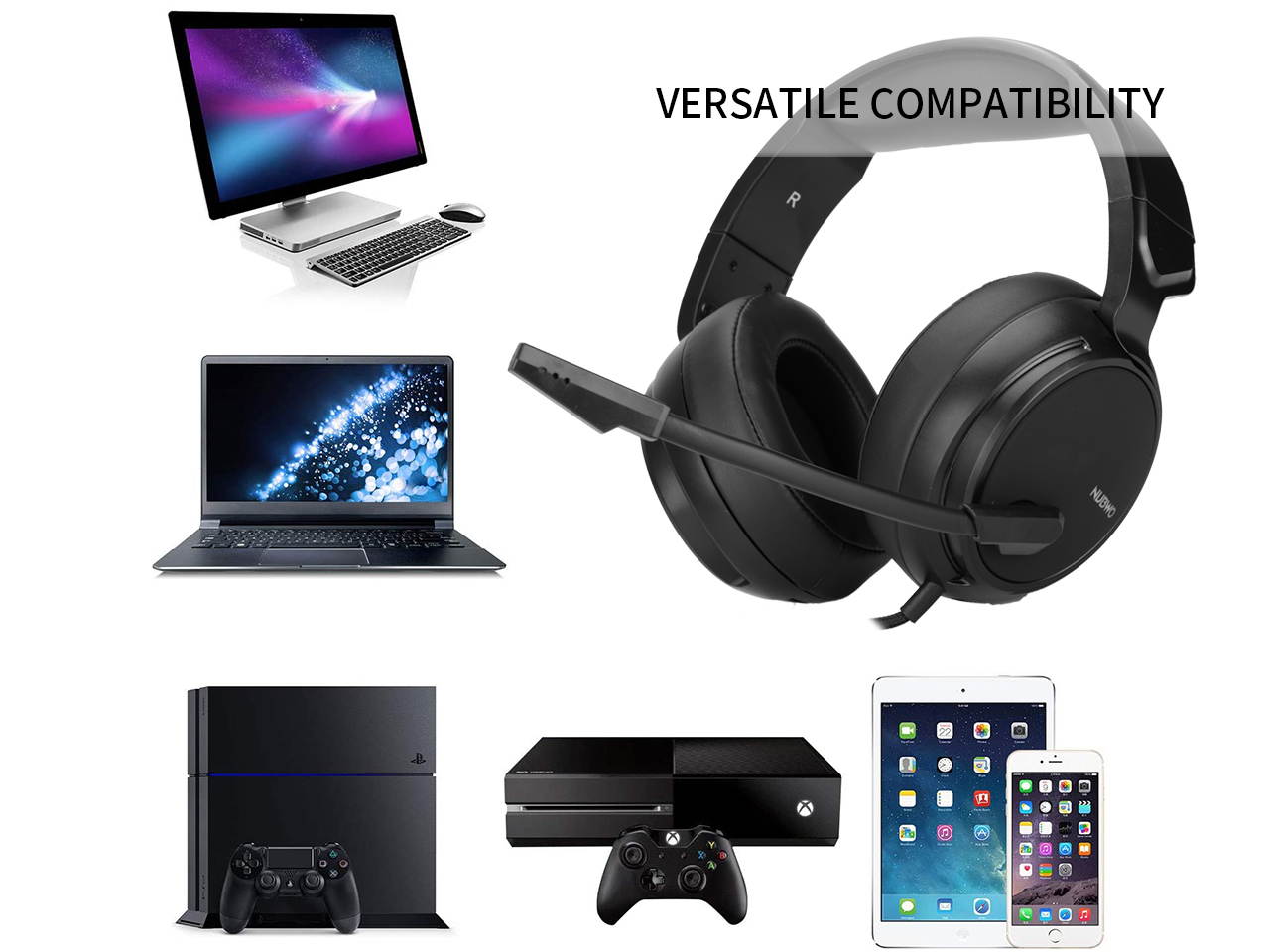 NUBWO Gaming Headset for PS4, Xbox One, PC Headset w/Surround Sound, Noise Canceling Over Ear Headphones with Mic, Compatible with PS5, PS4, Xbox One, Switch, PC, PS3, Mac, Laptop