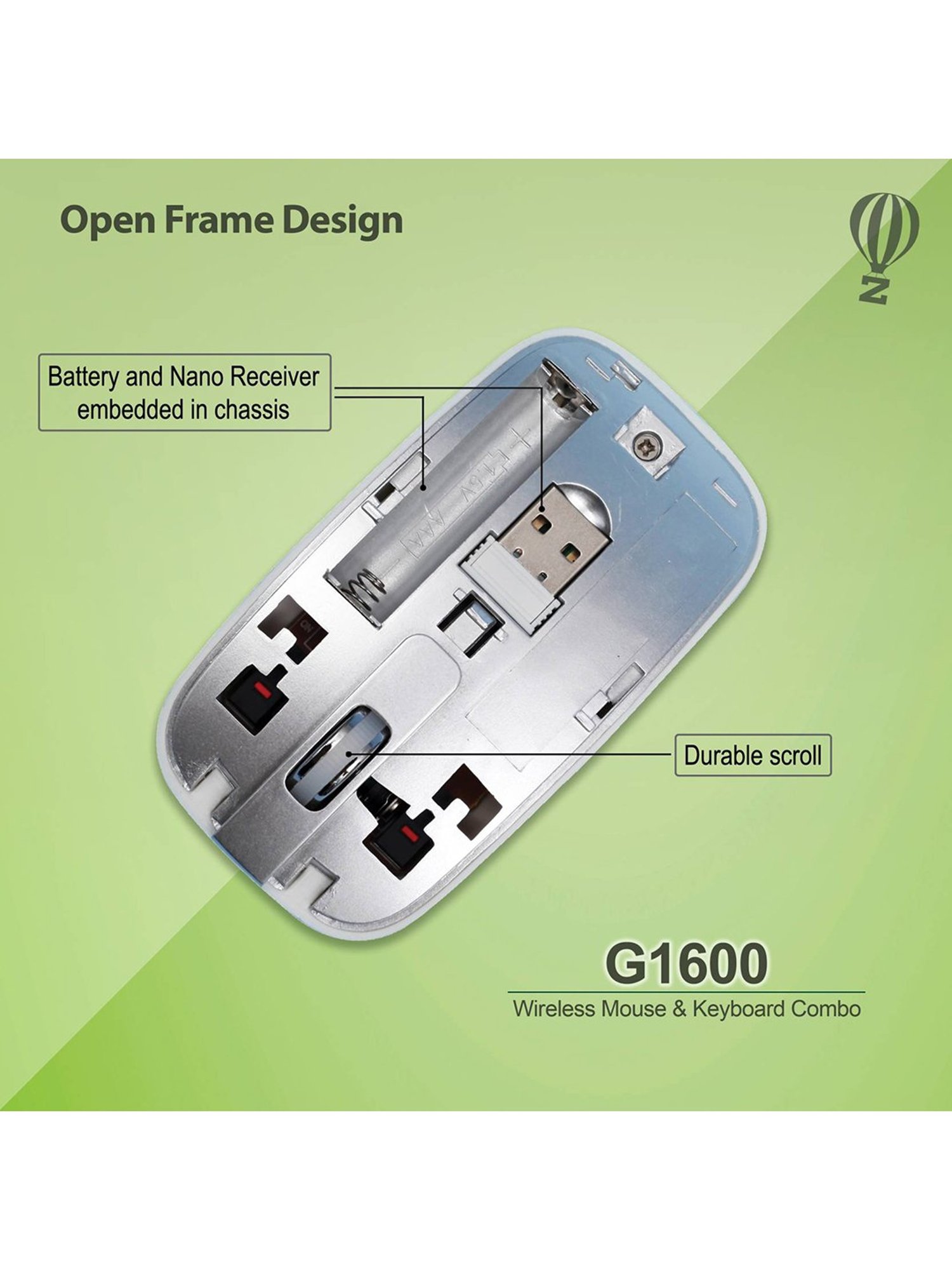 Zebion Slimfit G1600 Wireless Keyboard & Mouse Combo (White)