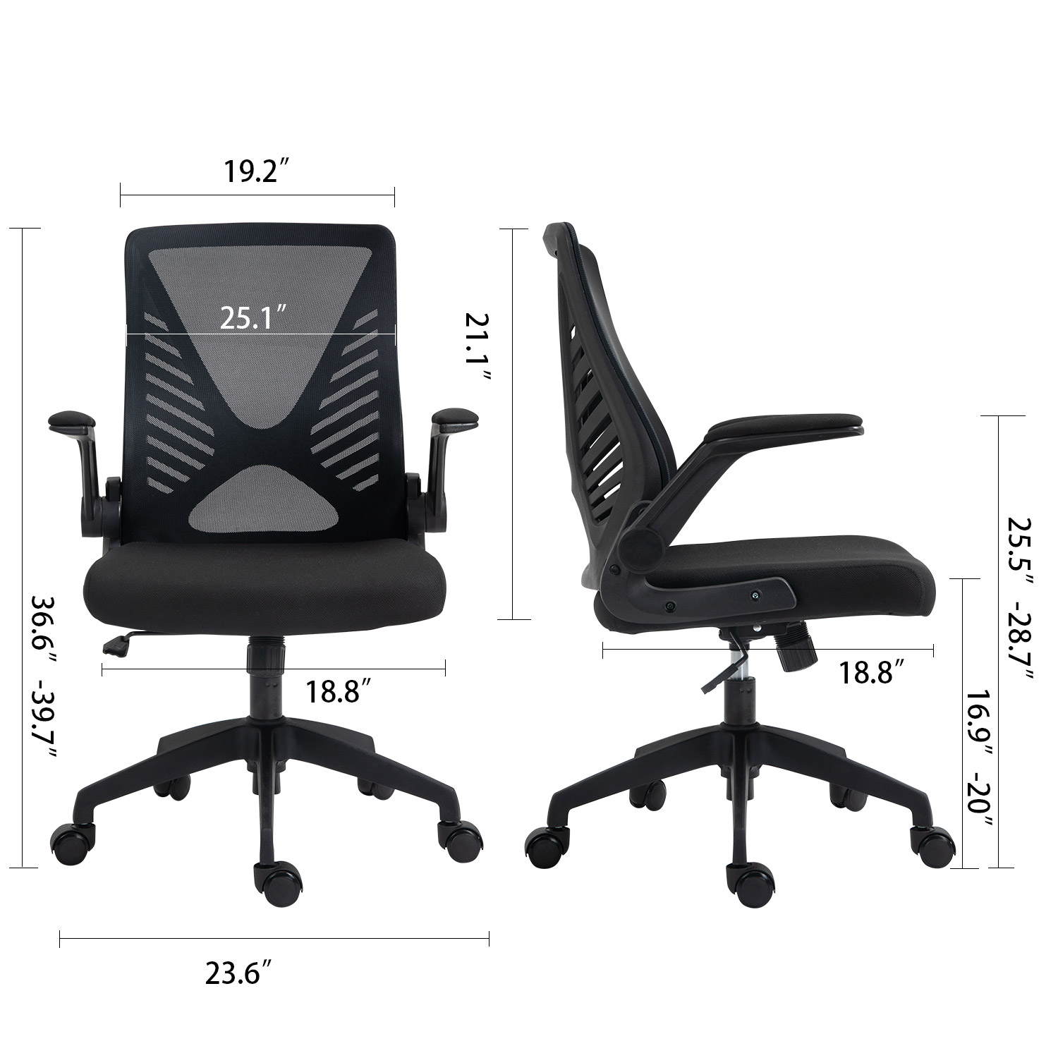 Ergonomic Office Chair, Home Office Desk Chairs, Mid-back Computer Mesh Chair with Lumbar Support and Flip-up Arms, Swivel Task Chair