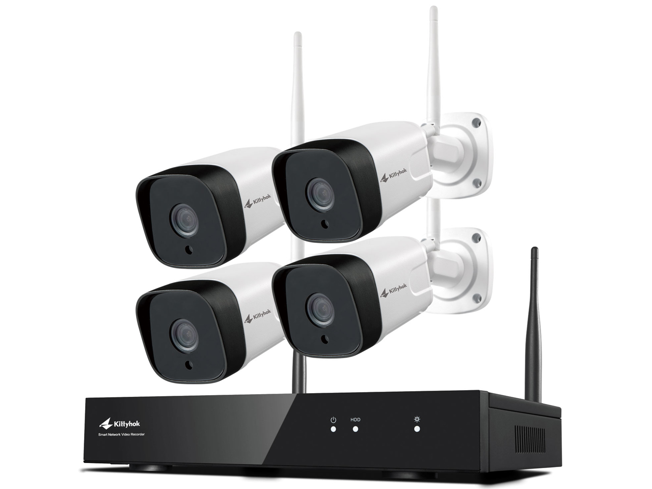 Kittyhok 2K Wireless Security Camera System WiFi Home Surveillance Cameras, with 1TB 2K Video HDD 4Pcs Outdoor/Indoor WiFi with Night Vision, IP66 Weatherproof, 24/7 Recording Video and Audio