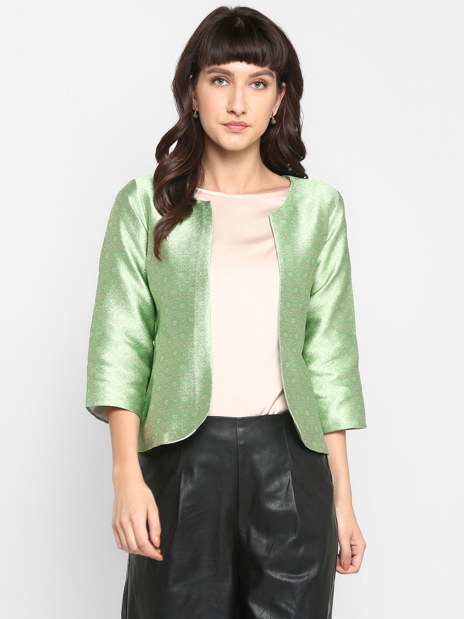 Hangup Green Jacquard Pattern Shrug