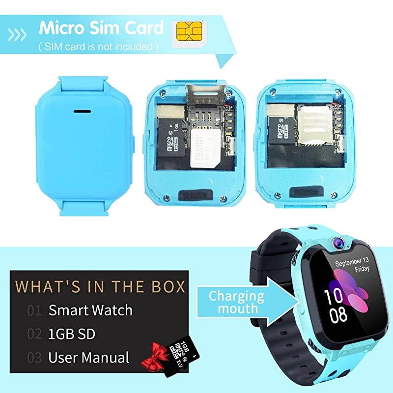 Watch for Kids Boys Girls Touch Screen Game watch with Call SOS Camera 7 Games Alarm Clock Music Player Record for Children Birthday Gifts 310 Kids Phone Watch with 1GB SD Card Blue