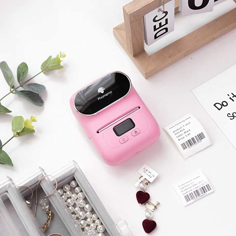 M110 Label Printer Mini Portable Bluetooth Thermal Label Maker Apply to Labeling Office Cable Retail Barcode and More Compatible with Android iOS System with 1 40&times;30mm Label Pink