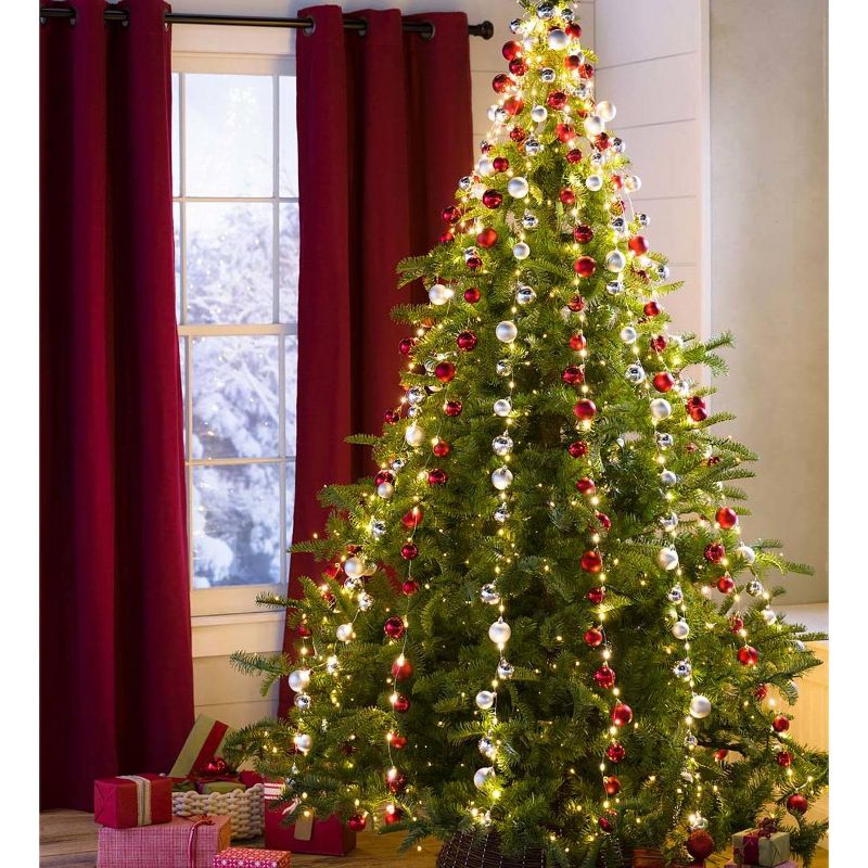 Plow & Hearth - Lighted Single-Strand Shatterproof Garland with LEDs and Ornaments - Silver