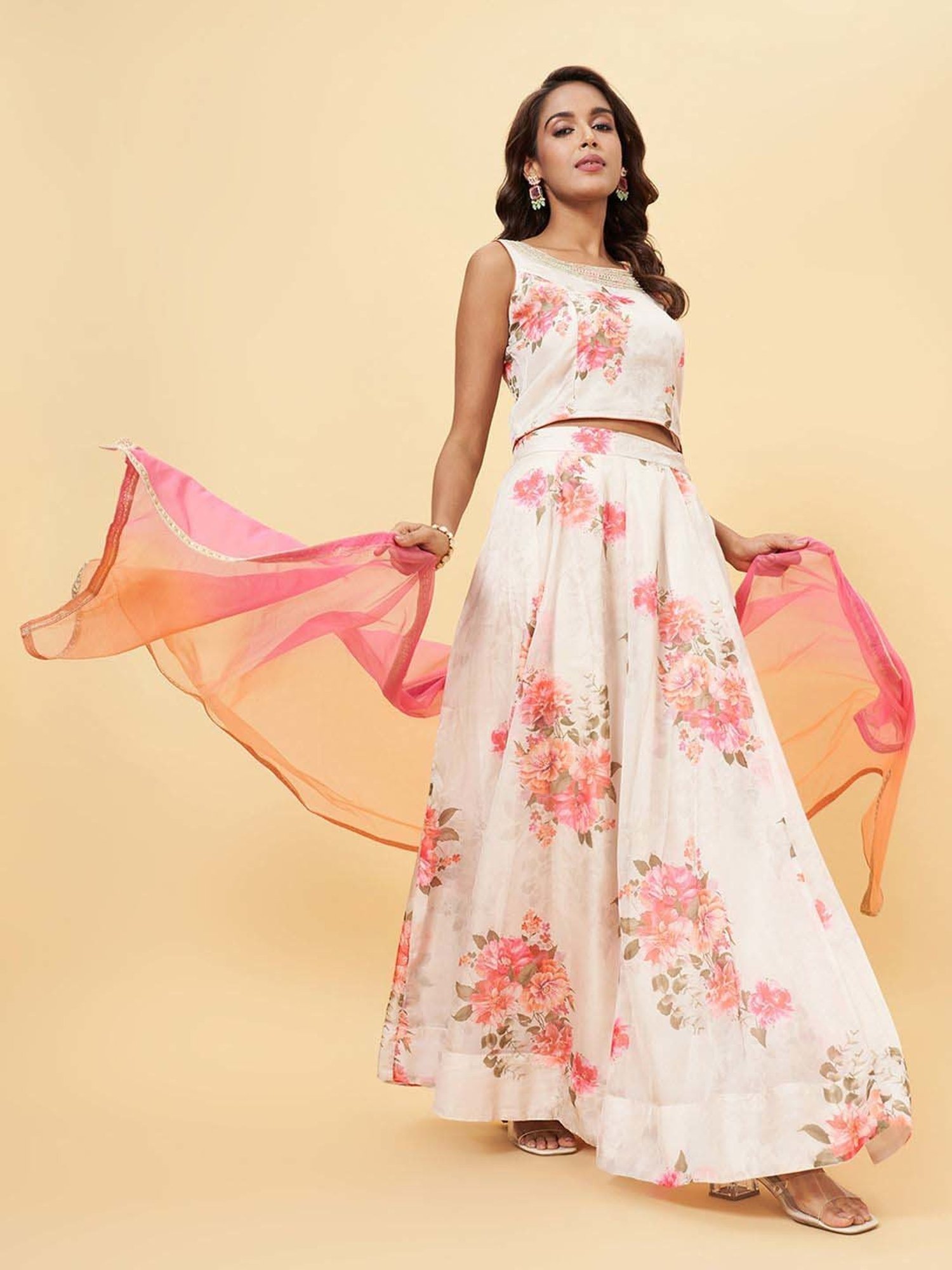 Rangmanch by Pantaloons White Printed Lehenga Choli Set With Dupatta