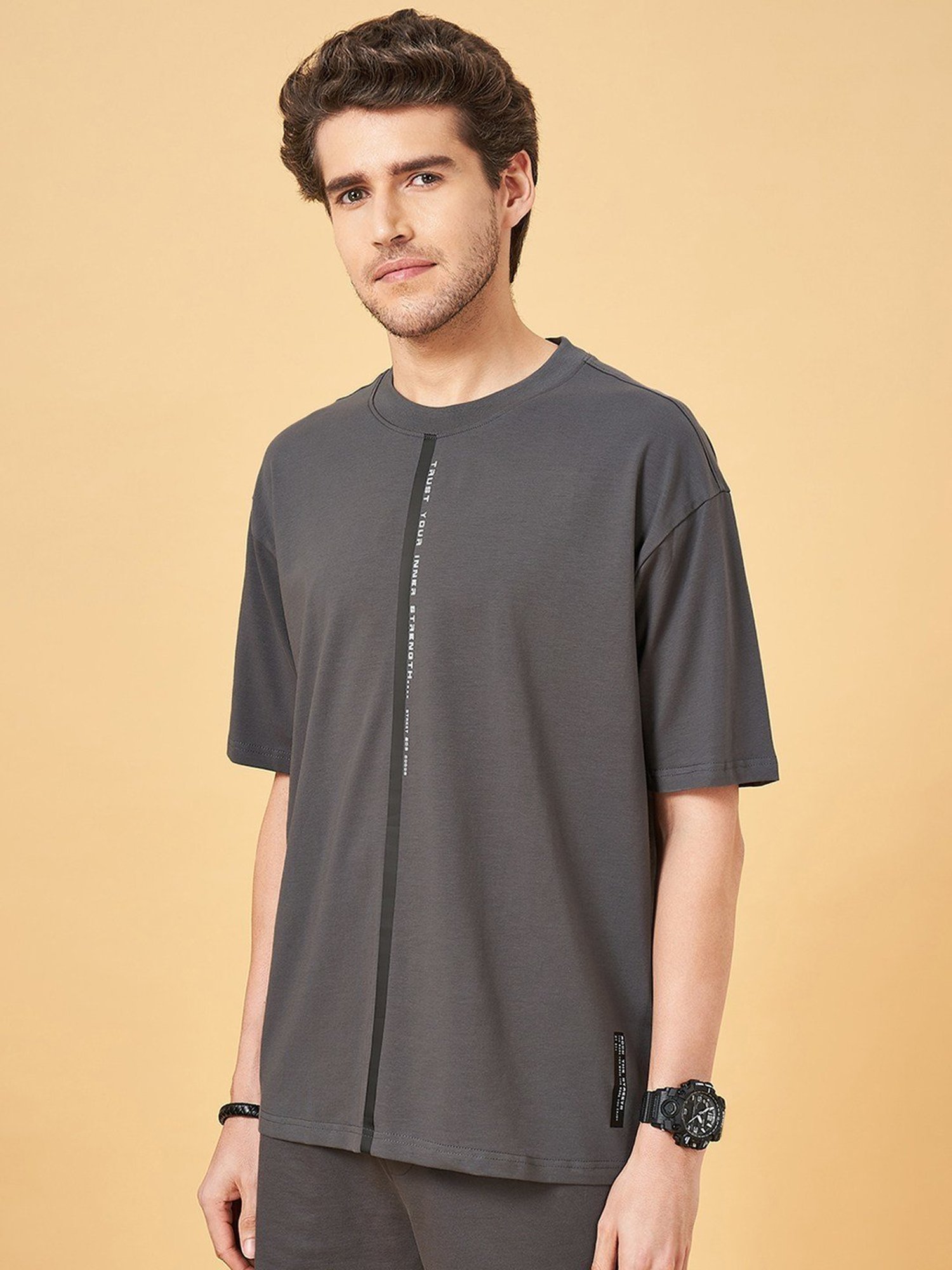 Street 808 By Pantaloons Steel Gray Boxy Fit T-Shirt