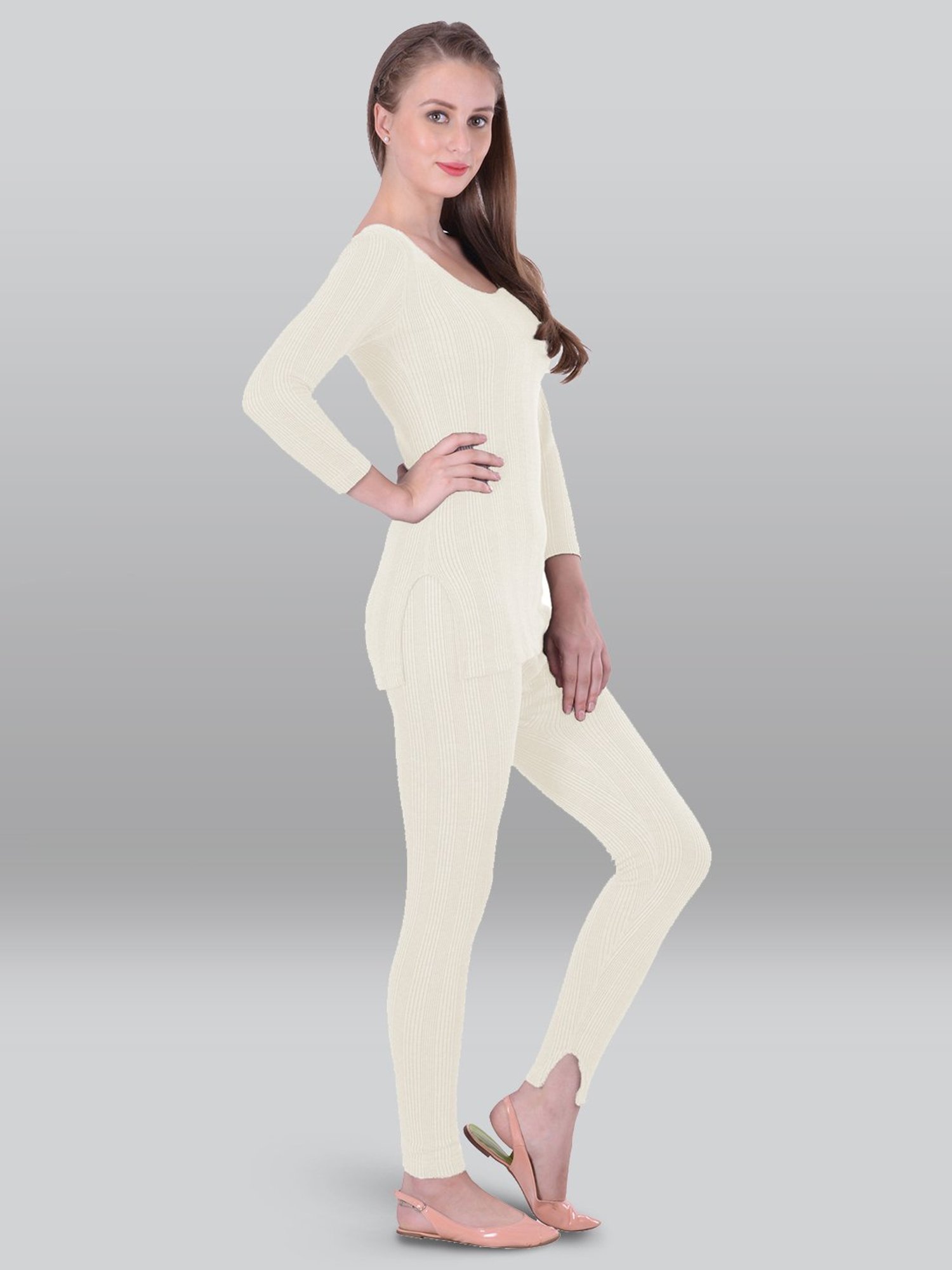 LUX Inferno Off-White Striped Top Leggings Set