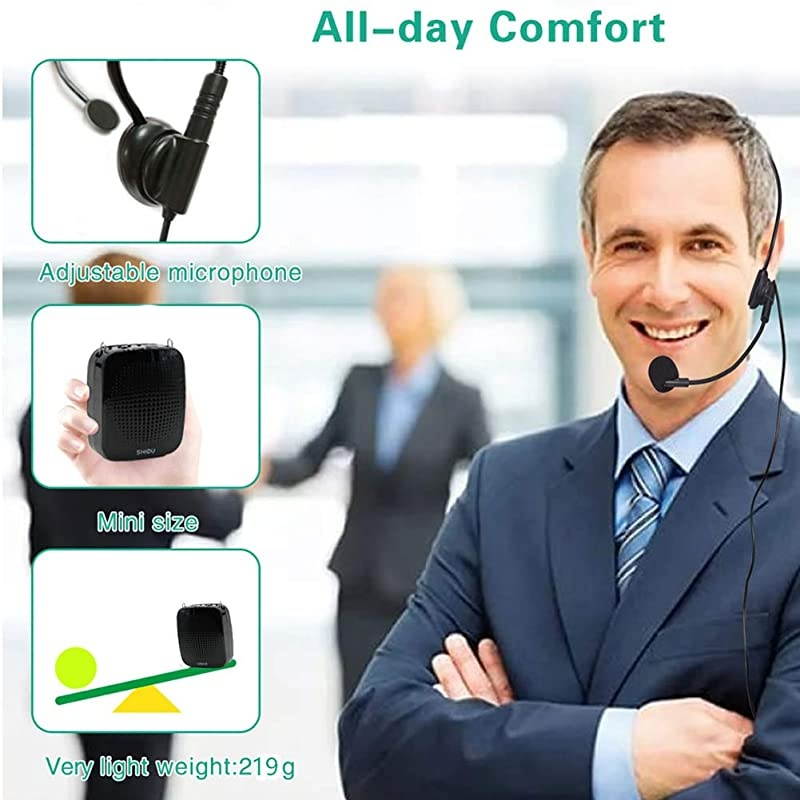 Amplifier 15W Portable Microphone Speaker Headset-2000mAh Rechargeable Mini Compact Megaphone Mic Amplifier System with Waistband Original Sound Pa Amp for Teachers, Classroom, Singing ect