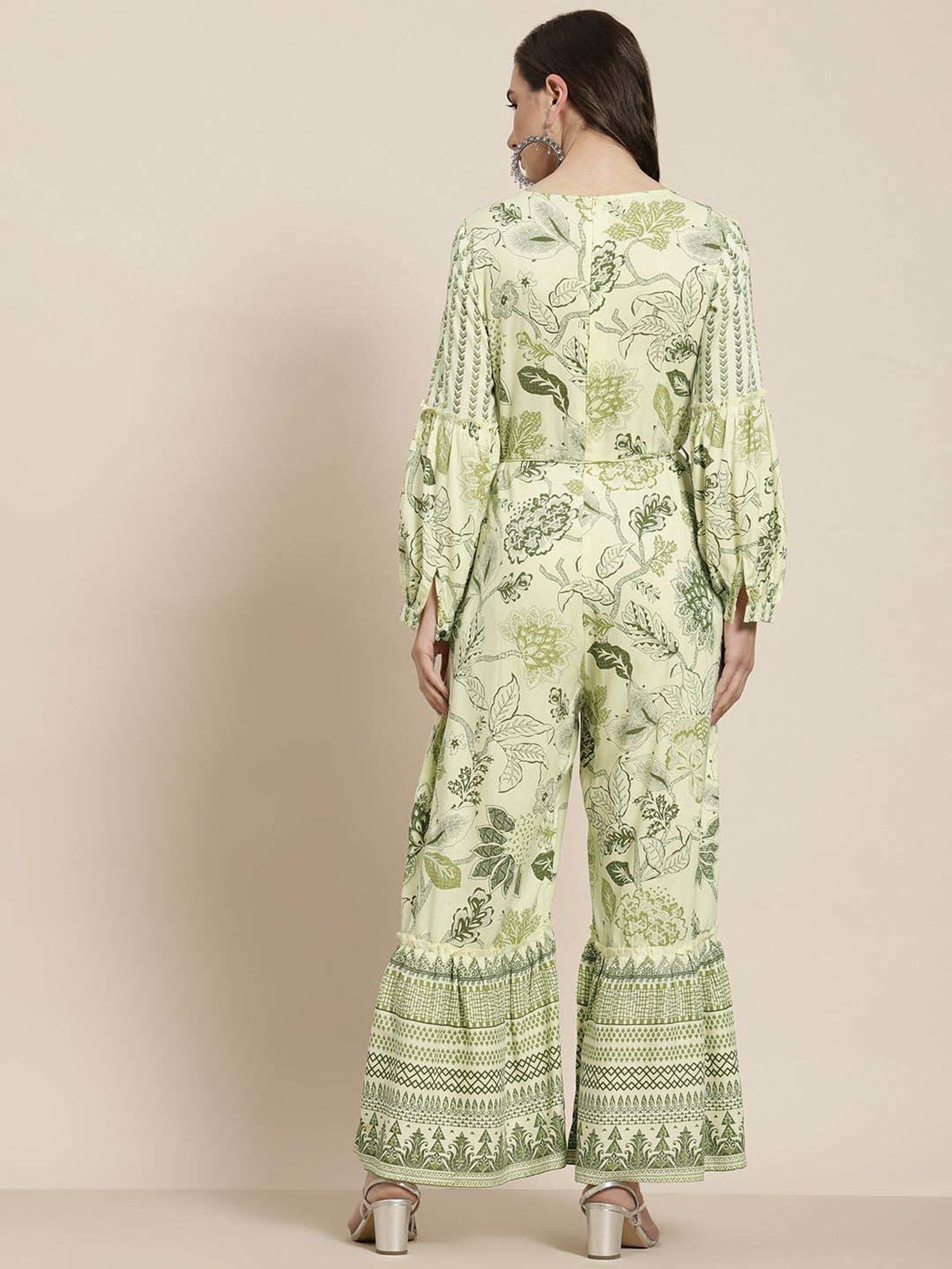 Juniper Light Olive Floral Printed Rayon Jumpsuit